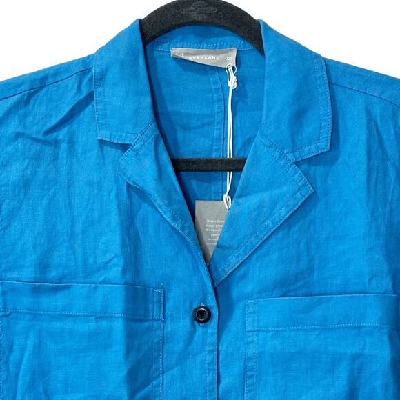 Everlane The Linen Workwear Dress Blue Button Front Women's XXS NWT Lagenlook - Picture 5 of 10